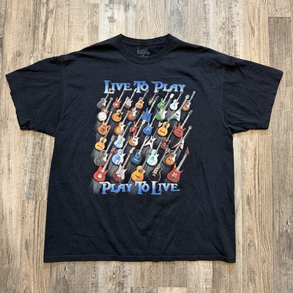 Lifestyle Classics Men’s Guitar (AOP) Black Tee Shirt Crewneck T-Shirt Size XXL